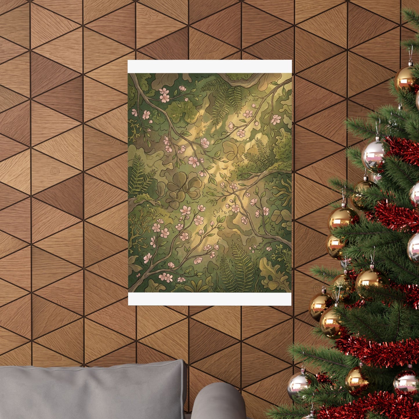 Summer Cherry Blossom Forest Whimsy Wall Art Print | Earthy Decor