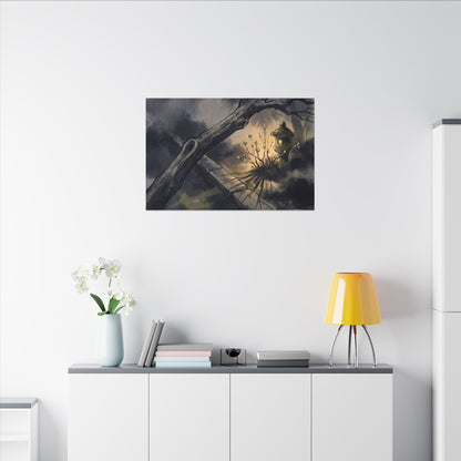 Dark Japandi Moonlit Garden in Golden Hour | Charcoal Ink Canvas Art
