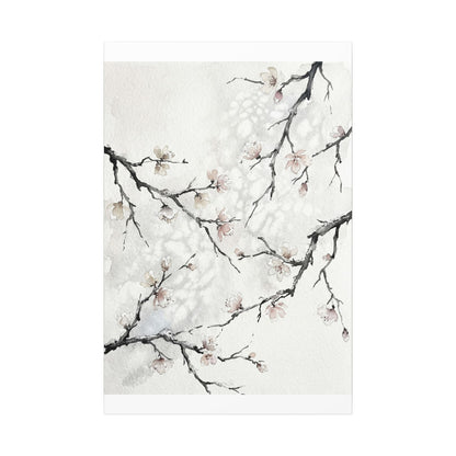 Cherry Blossom Canvas Art | Winter Japandi Watercolor Art