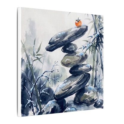 Zen River Stones in Moonlight | Sumi E Canvas Art