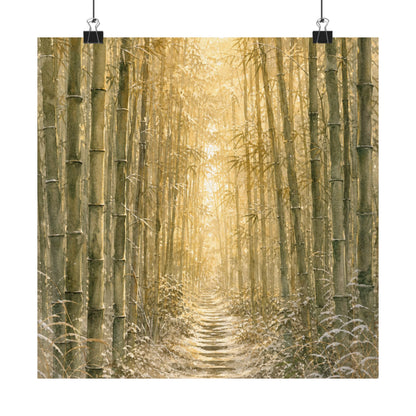 Japandi Bamboo Grove in Golden Hour | Watercolor Wall Art Print