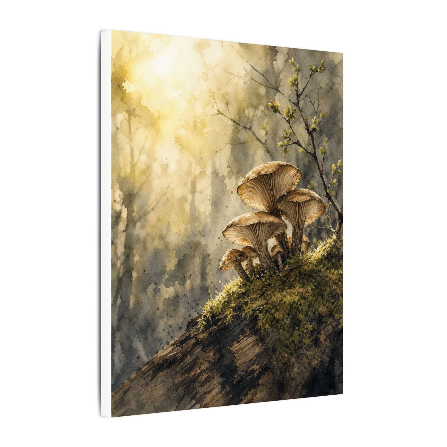 Wild Mushrooms Canvas Art | Spring Japandi Watercolor Art