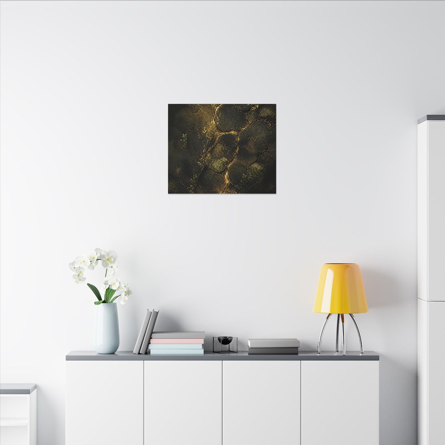 Shibui Cracked Earth Canvas Art - Dark Japandi Dark Texture