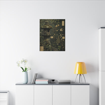 Spring Stone Lantern Herbarium Canvas Art | Nostalgic Decor