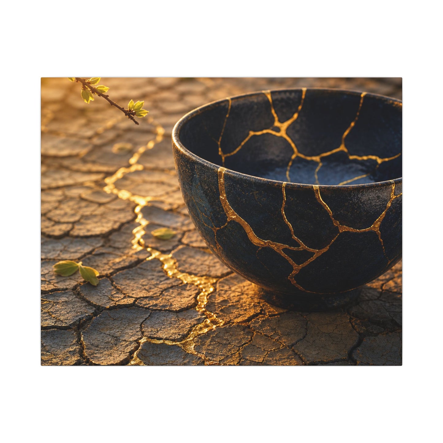 Golden Hour Cracked Earth Canvas Art - Kintsugi Fukinsei
