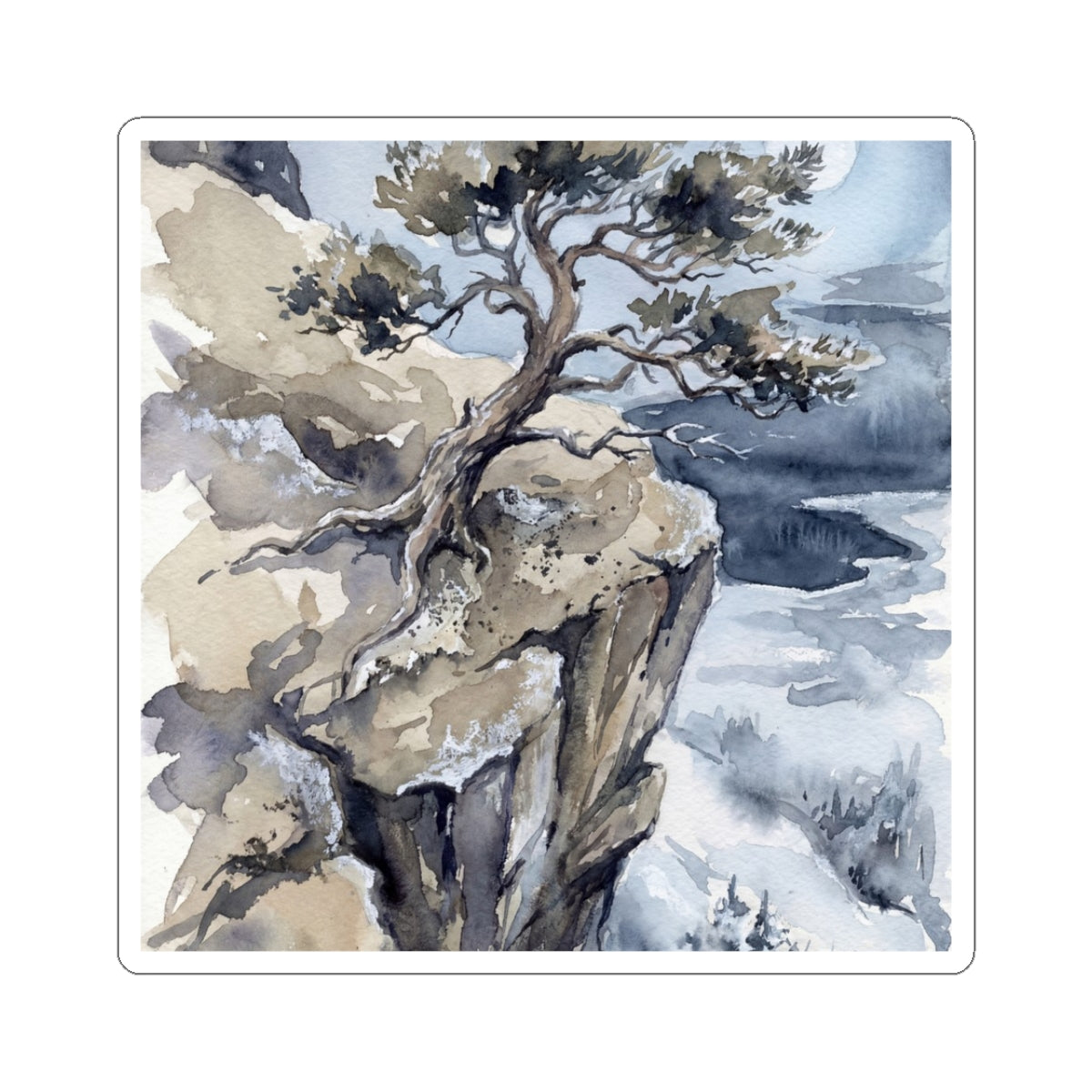 Winter Pine Tree Watercolor Sticker | Neutral Decor Art Print