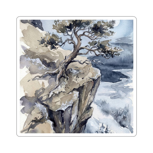Winter Pine Tree Watercolor Sticker | Neutral Decor Art Print