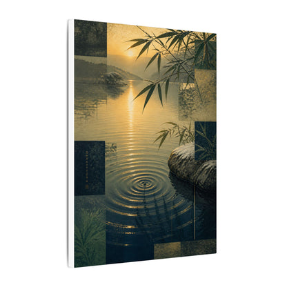Zen Water Ripple in Golden Hour | Ukiyo E Inspired Canvas Art