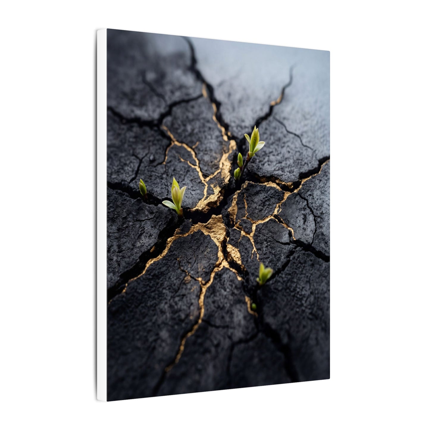 Ma Cracked Earth Canvas Art - Dark Japandi Charcoal Ink