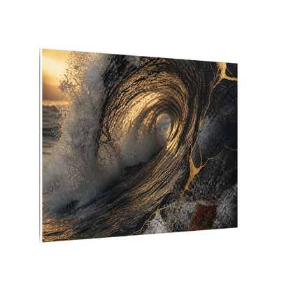 Kanso Ocean Wave Canvas Art - Kintsugi Gold Vein