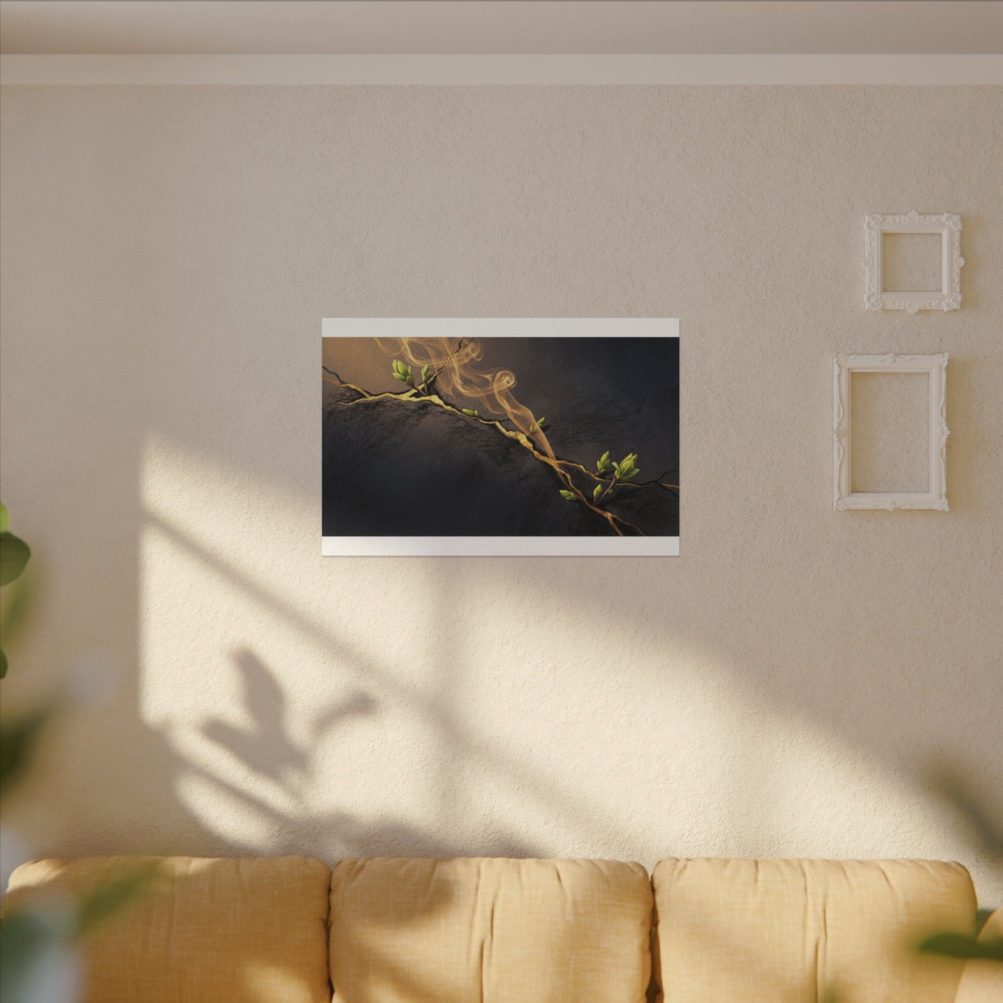 Spring Incense Smoke Gold Vein Canvas Art | Healing Decor