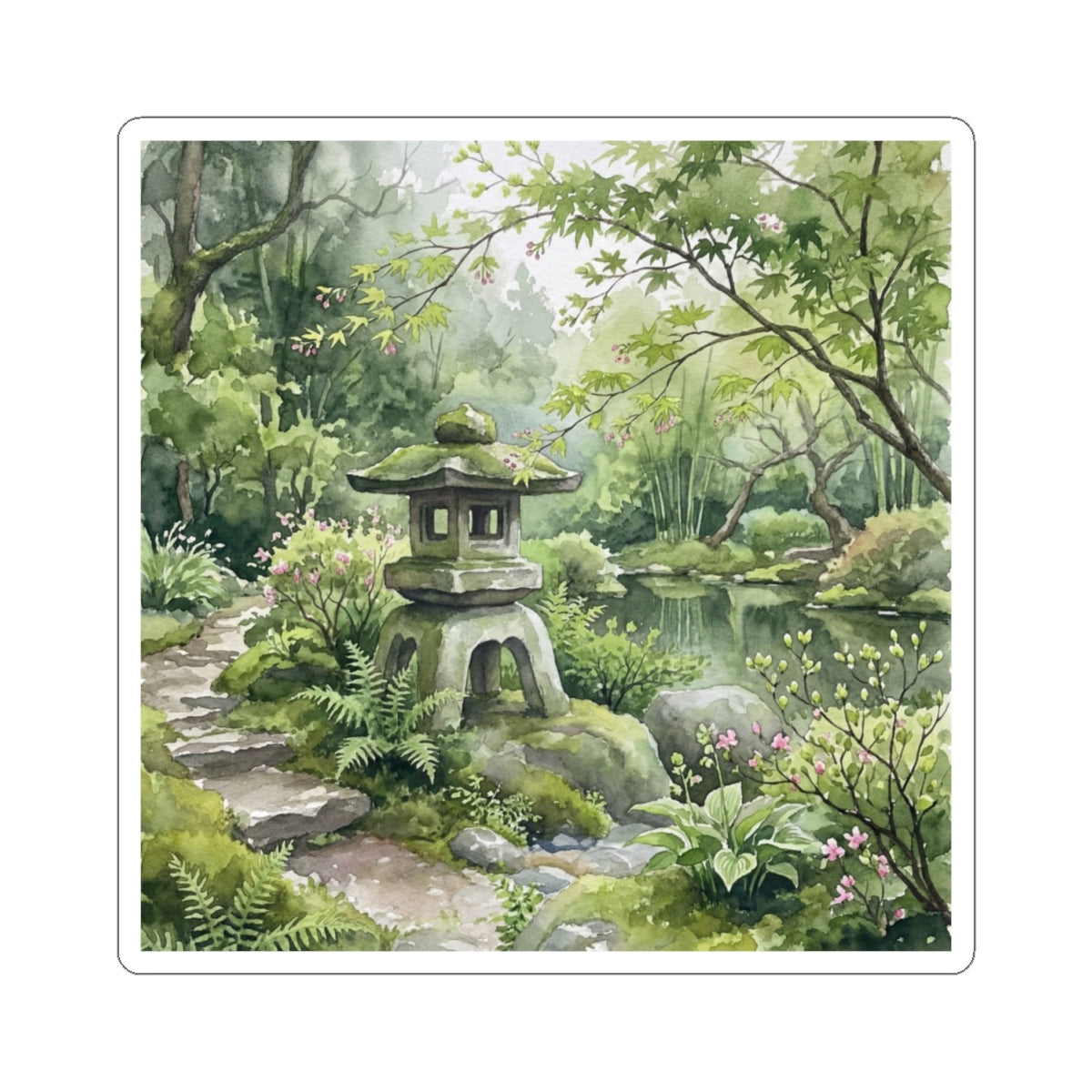 Seijaku Stone Lantern Sticker - Japandi Watercolor Art Print