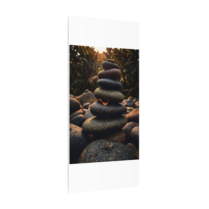 Dark Japandi River Stones in Golden Hour | Moody Minimal Canvas Art