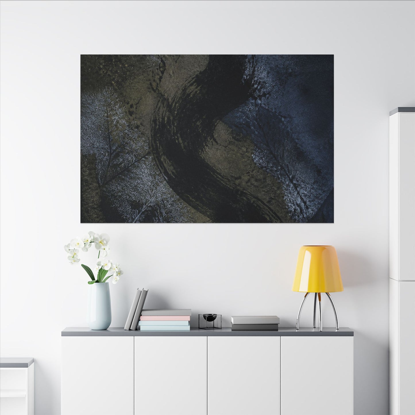 Shibui Ink Brushstroke Canvas Art - Dark Japandi Dark Texture