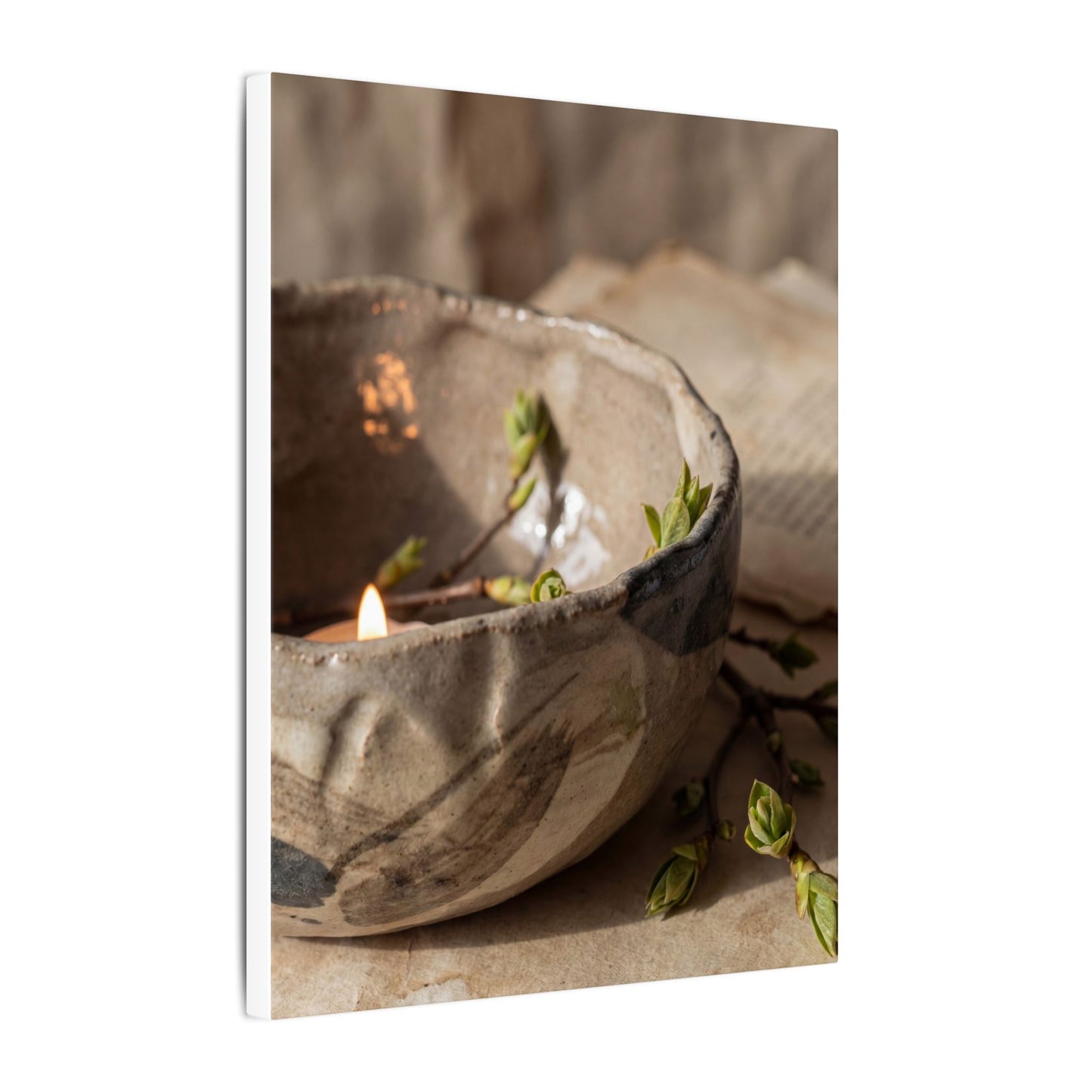 Candlelight Ceramic Bowl Canvas Art - Japandi Ma