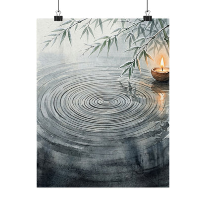Candlelight Water Ripple Wall Art Print - Zen Mono No Aware