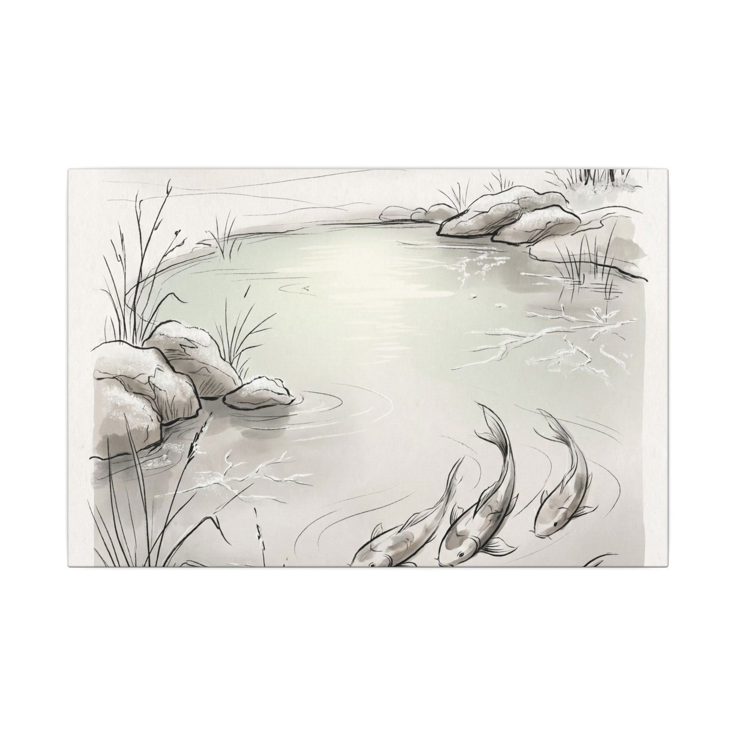 Koi Pond Minimal Line Canvas Art | Cozy Japandi Art