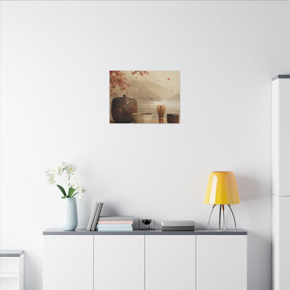 Tea Ceremony Canvas Art | Autumn Kintsugi Gold Vein Art