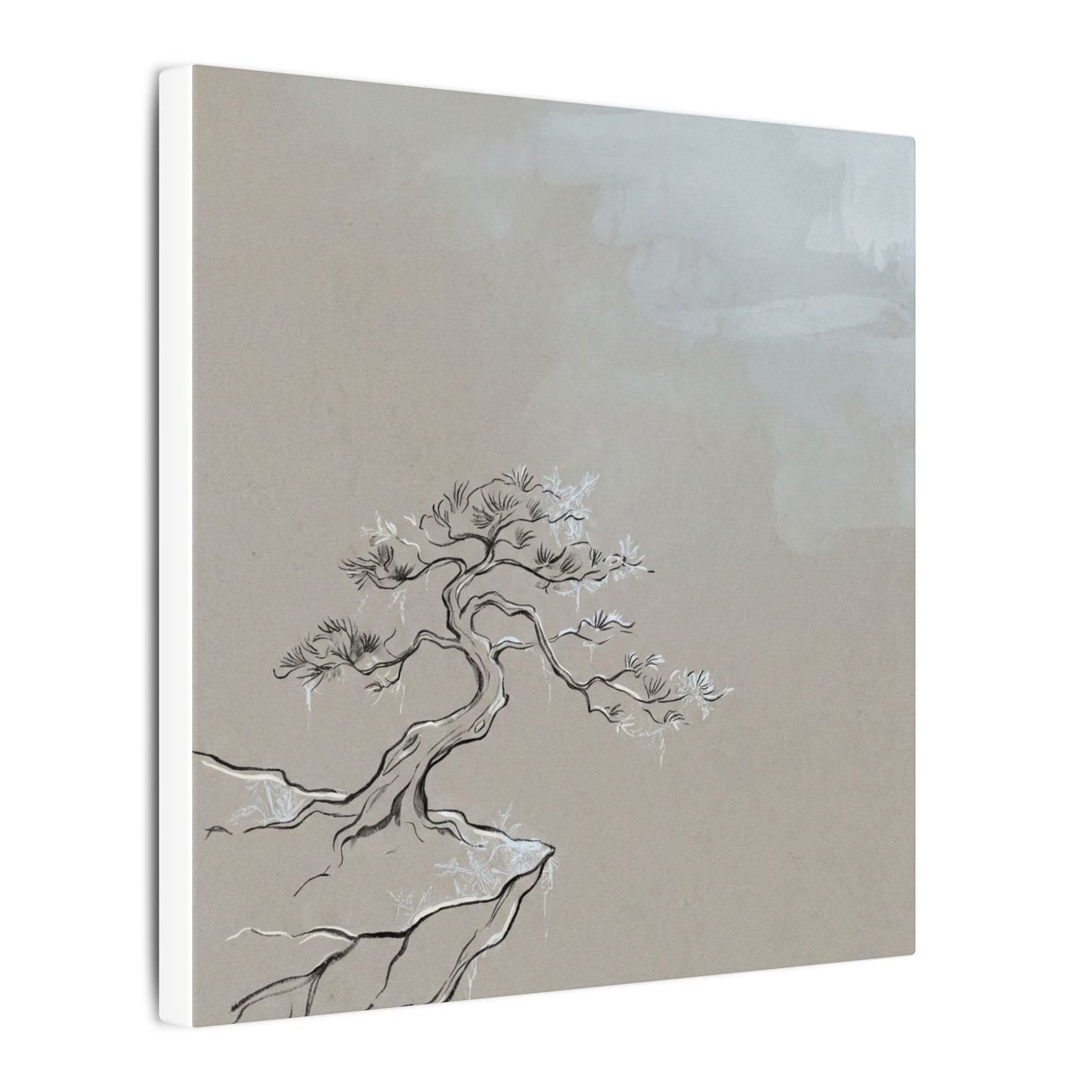 Pine Tree Minimal Line Canvas Art | Warm Japandi Art