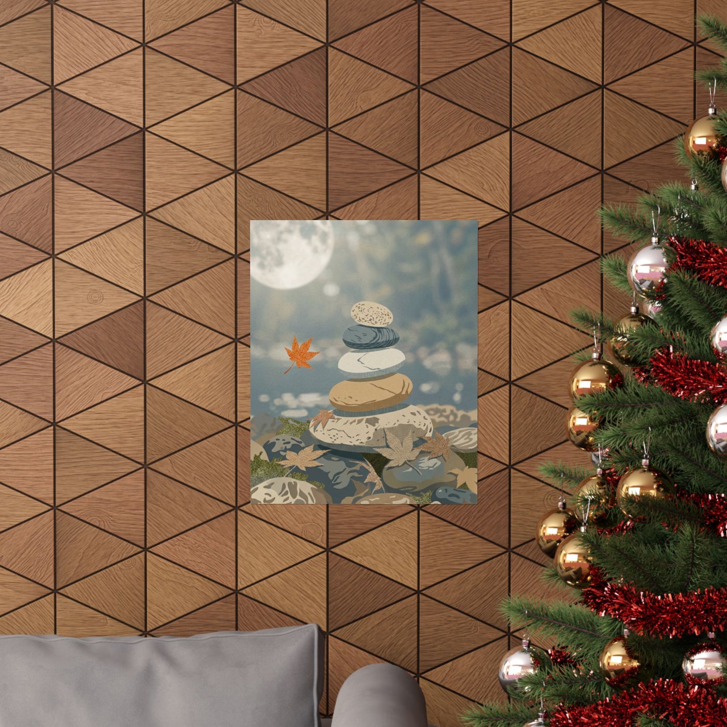 Earthy River Stones Wall Art Print - Japanese Pattern Japandi