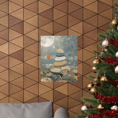 Earthy River Stones Wall Art Print - Japanese Pattern Japandi