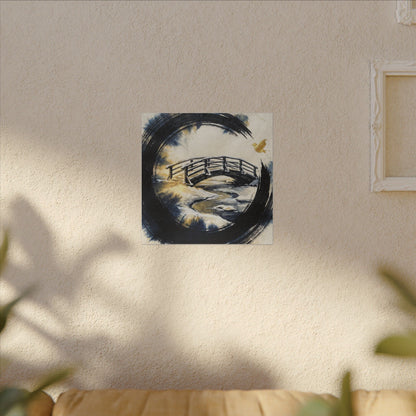 Winter Wooden Bridge Enso Canvas Art | Serene Decor