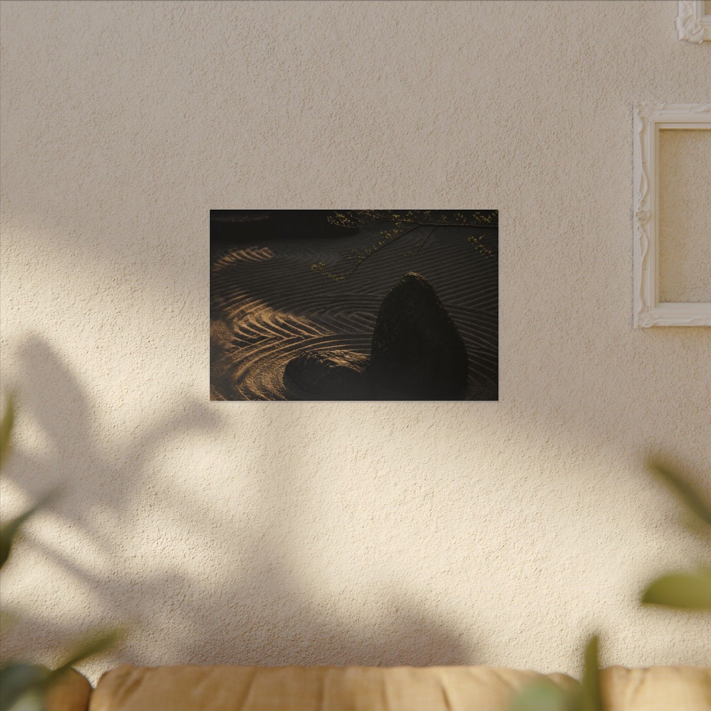 Ma Rock Garden Canvas Art - Dark Japandi Shadow Zen