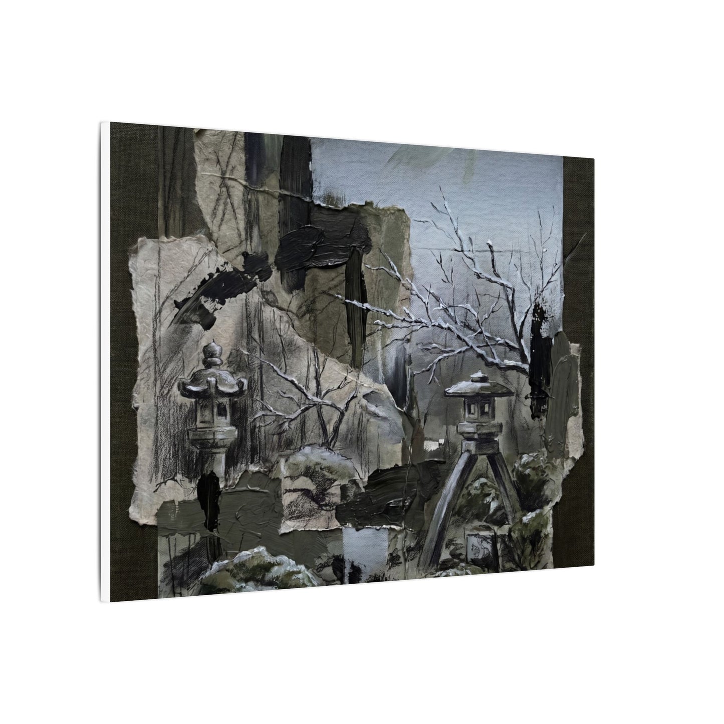 Winter Moonlit Garden Dark Texture Canvas Art | Moody Decor