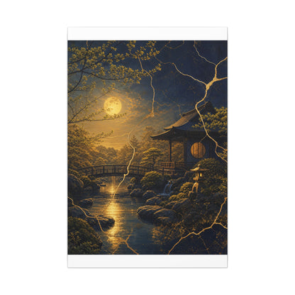 Spring Moonlit Garden Gold Vein Canvas Art | Resilient Decor