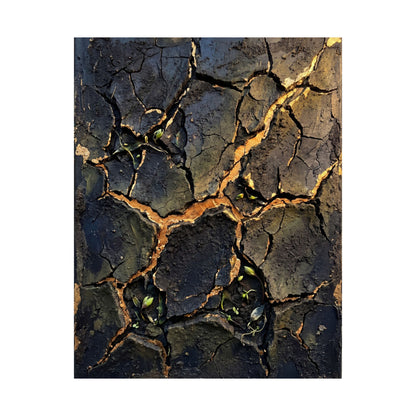 Cracked Earth Dark Texture Wall Art Print | Sophisticated Dark Japandi Art