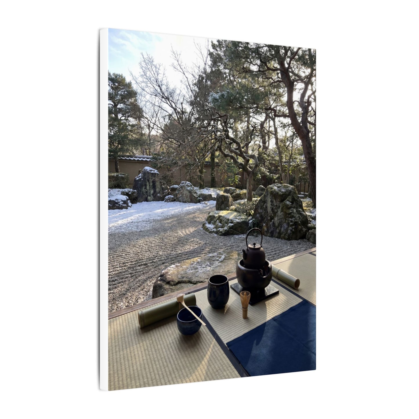 Winter Tea Ceremony Karesansui Canvas Art | Serene Decor