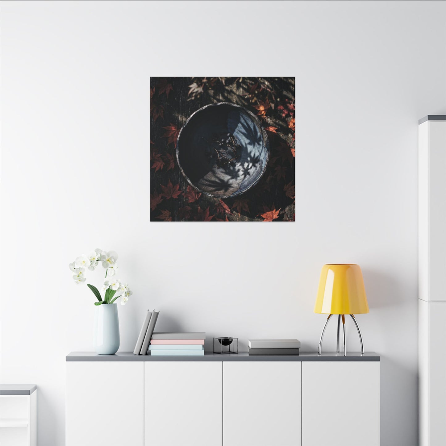 Autumn Ceramic Bowl Shadow Zen Canvas Art | Bold Decor