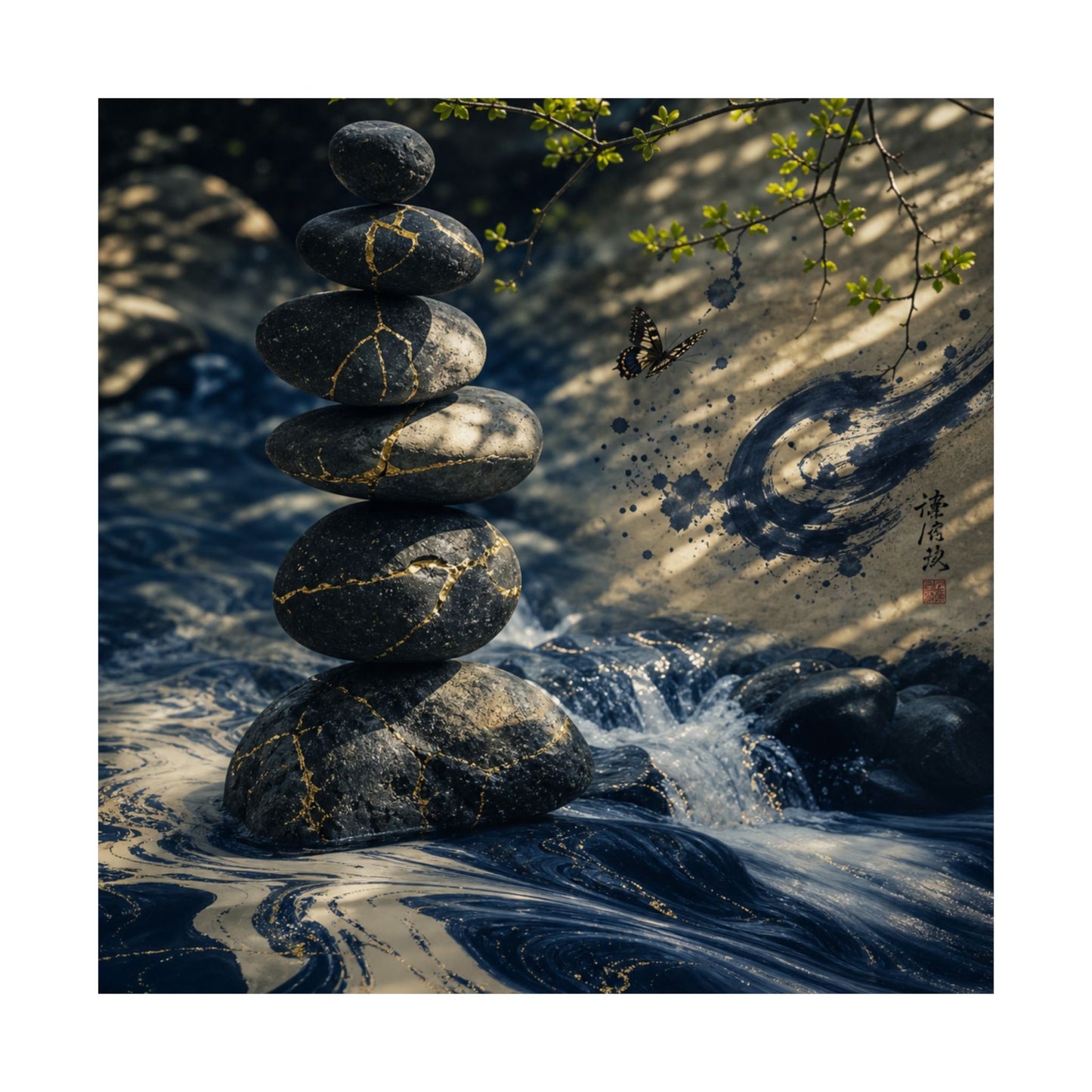 River Stones Wall Art Print | Spring Kintsugi Broken Beauty Art