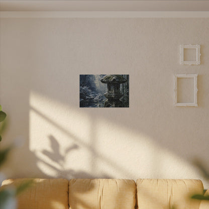 Zen Stone Lantern in Dappled | Sumi E Canvas Art
