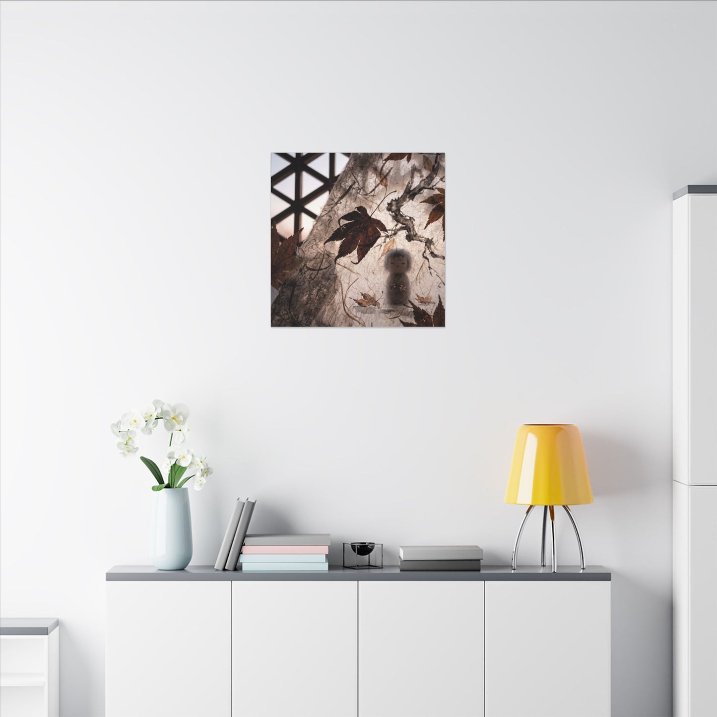 Shoji Screen Autumn Canvas Art | Dark Japandi Atmospheric Design