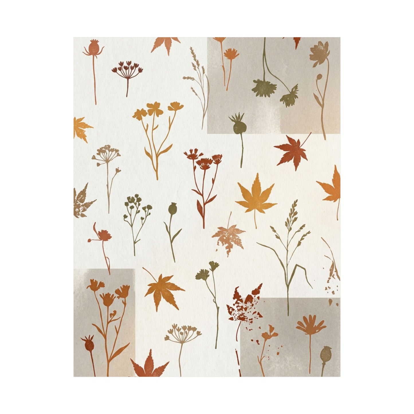 Warm Dried Flowers Wall Art Print - Japanese Pattern Japandi