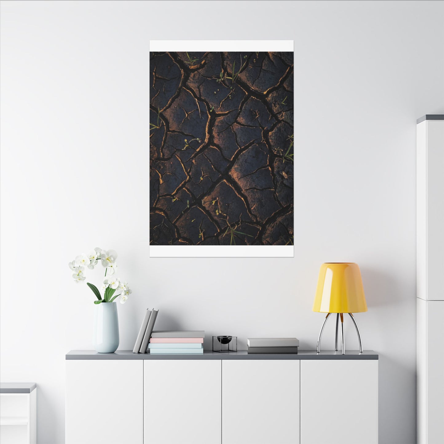 Cracked Earth Moody Minimal Canvas Art | Luxurious Dark Japandi Art