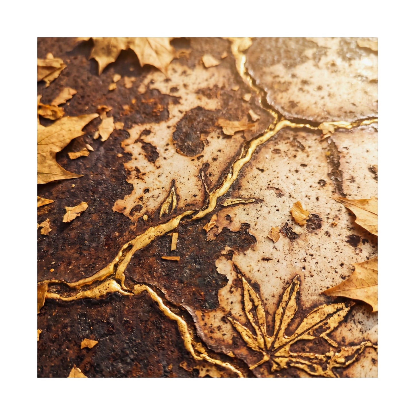 Rust Patina Wall Art Print | Autumn Kintsugi Gold Vein Art