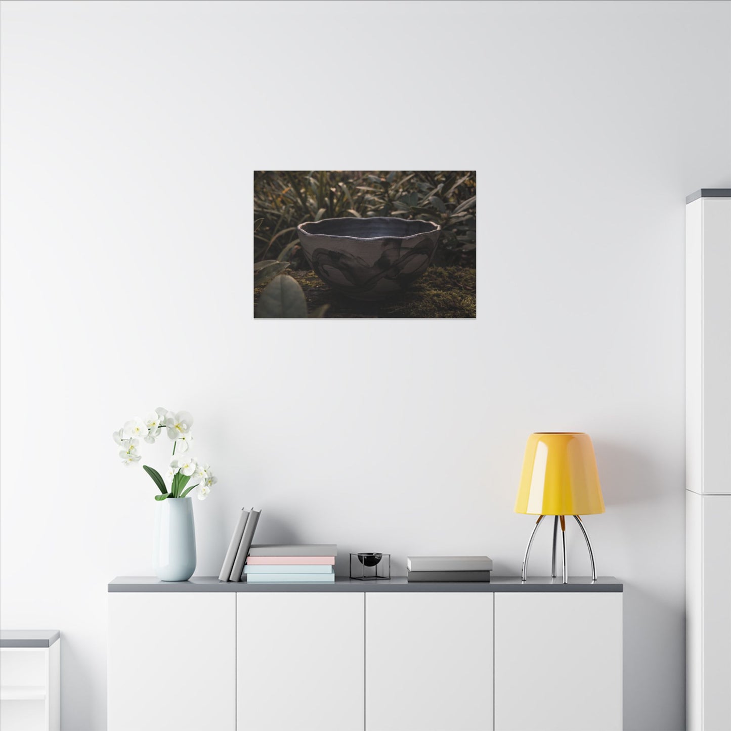 Ceramic Bowl Canvas Art | Summer Dark Japandi Charcoal Ink Art