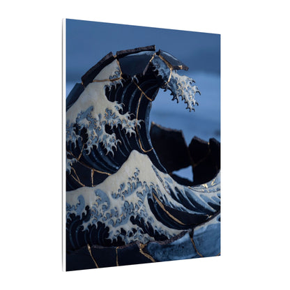 Ocean Wave Canvas Art | Winter Kintsugi Gold Repair Art