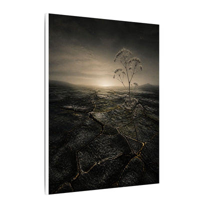 Dawn Cracked Earth Canvas Art - Dark Japandi Mono No Aware