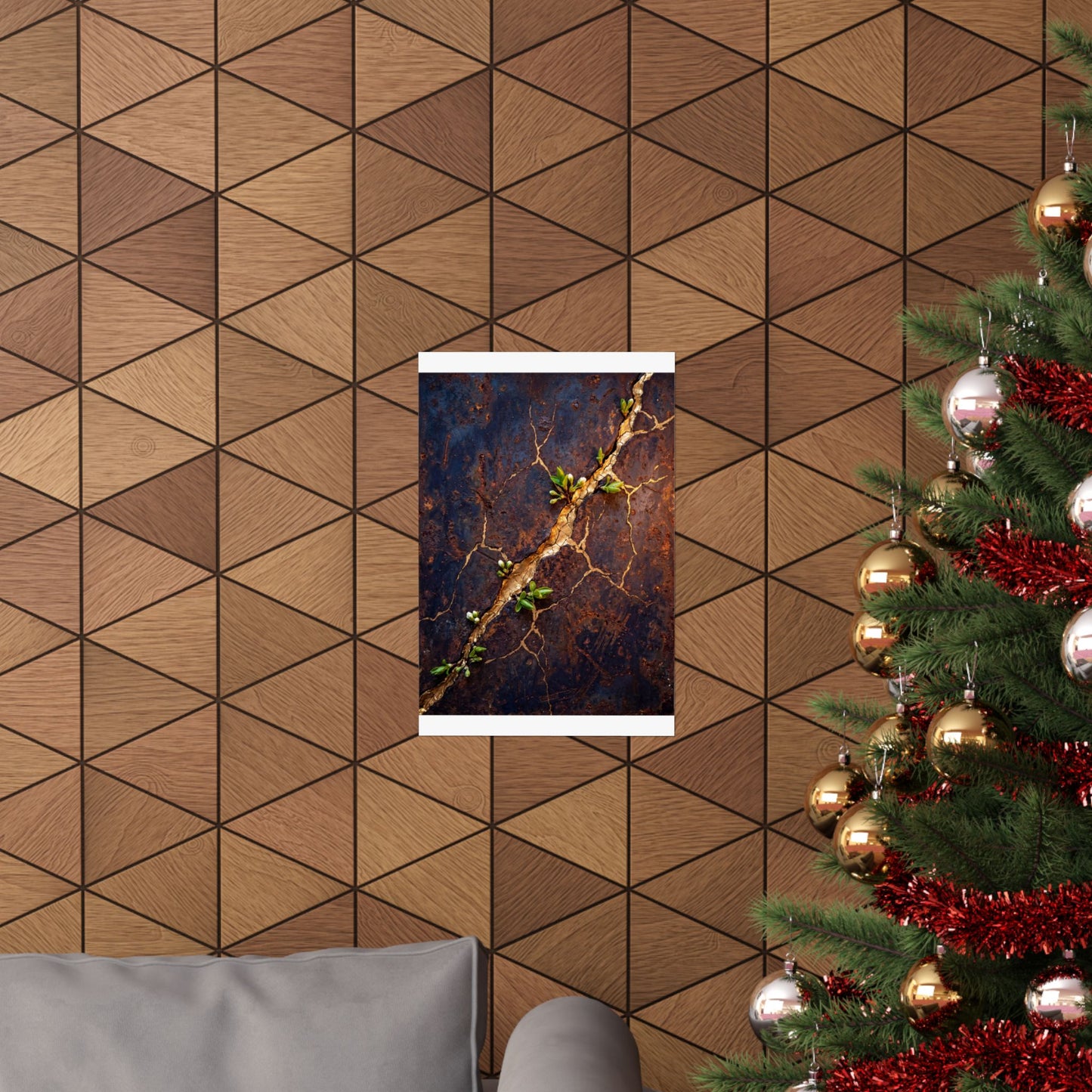 Shibui Rust Patina Wall Art Print - Kintsugi Gold Vein