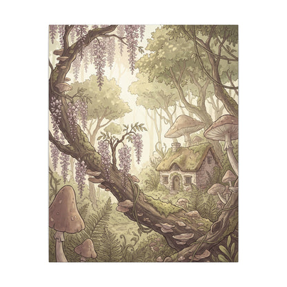 Summer Wisteria Mushroom Illustration Canvas Art | Enchanting Decor