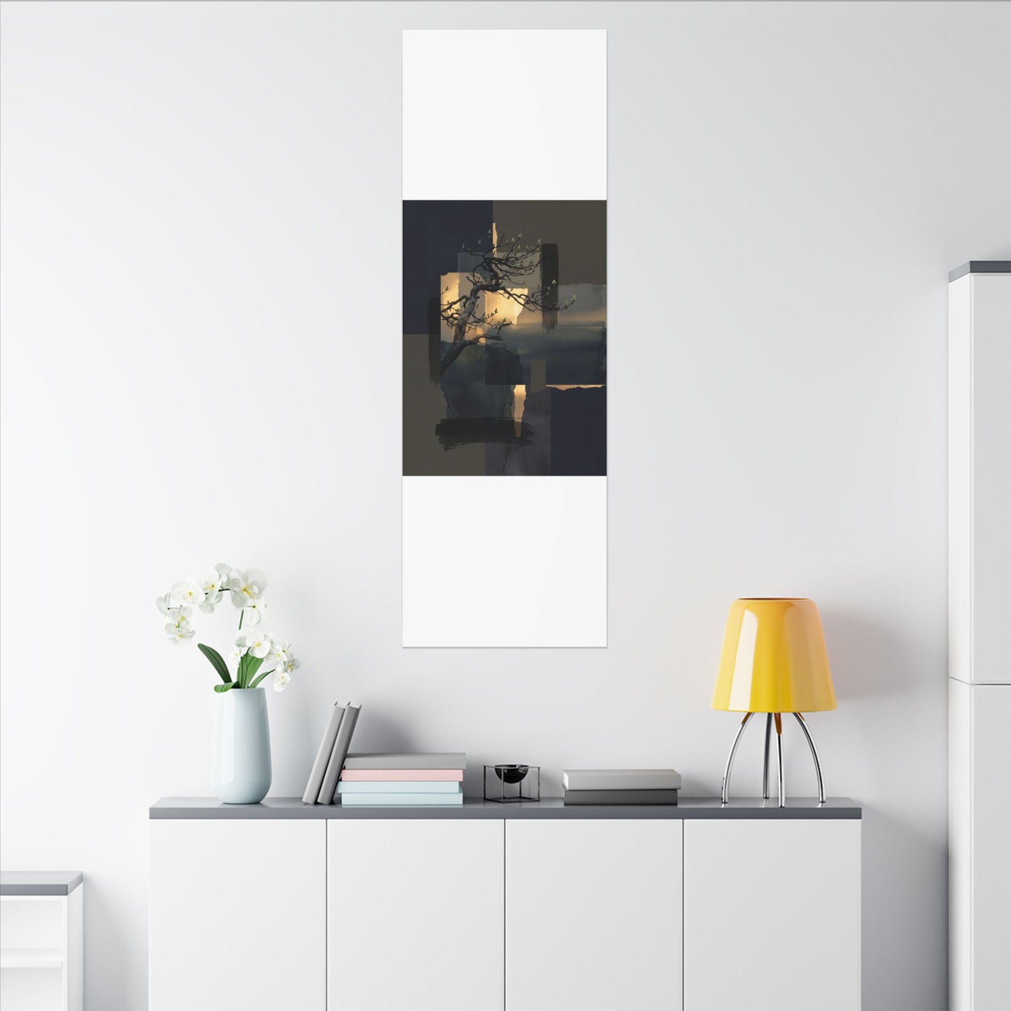Golden Hour Pine Tree Canvas Art - Dark Japandi Kanso