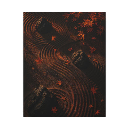 Dark Japandi Rock Garden in Golden Hour | Charcoal Ink Canvas Art