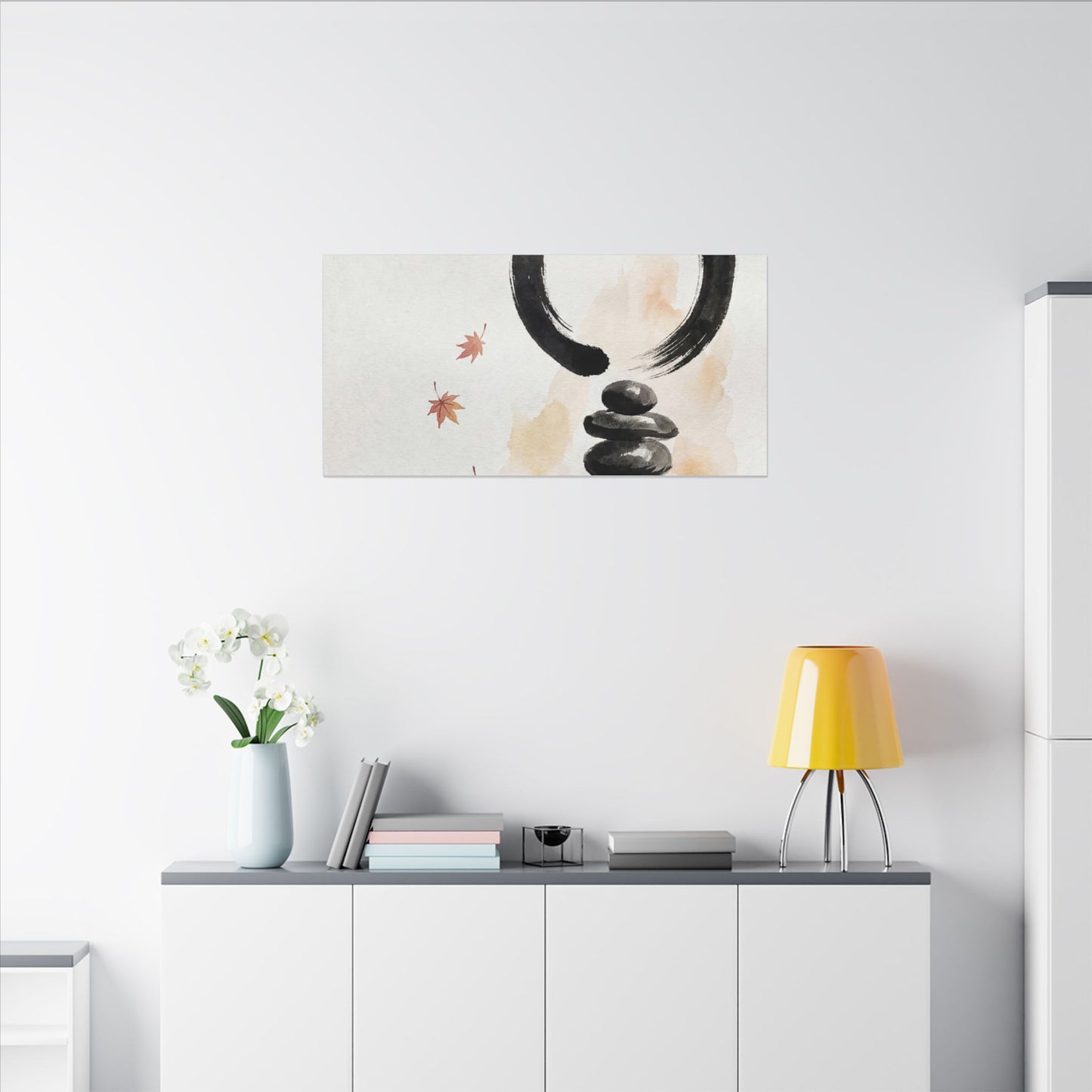 River Stones Canvas Art | Autumn Zen Enso Art