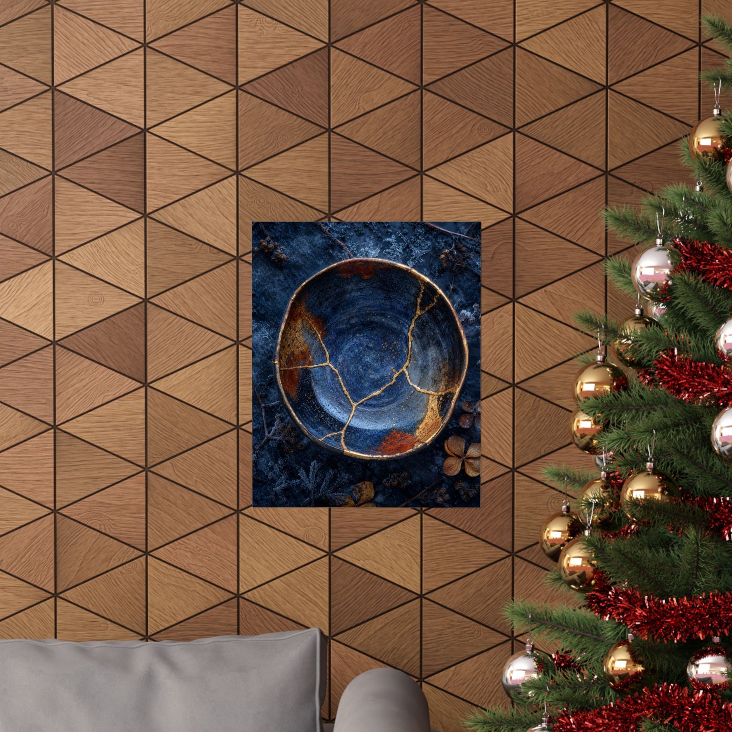 Fukinsei Ceramic Bowl Wall Art Print - Kintsugi Crackle Gold