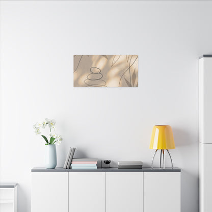 River Stones Minimal Line Canvas Art | Earthy Japandi Art