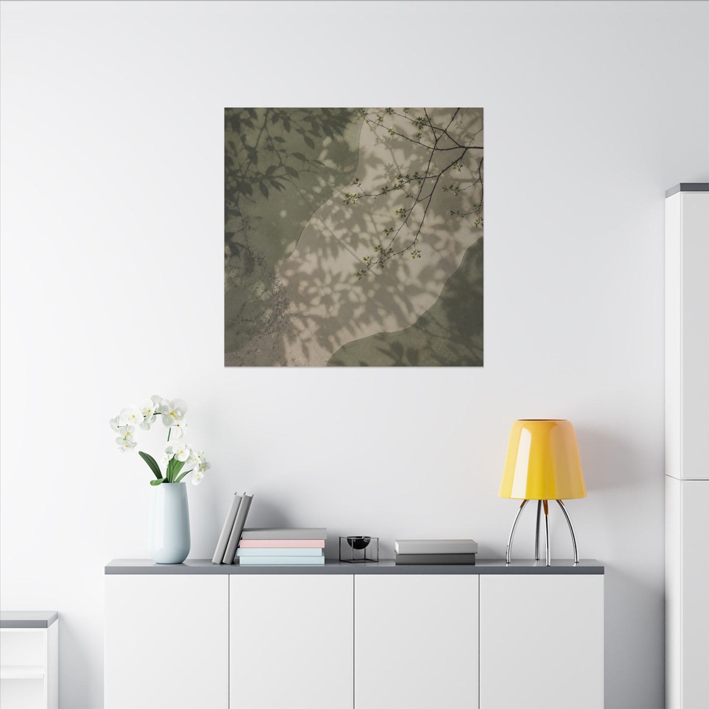 Neutral Shadow Play Canvas Art - Japanese Pattern Japandi