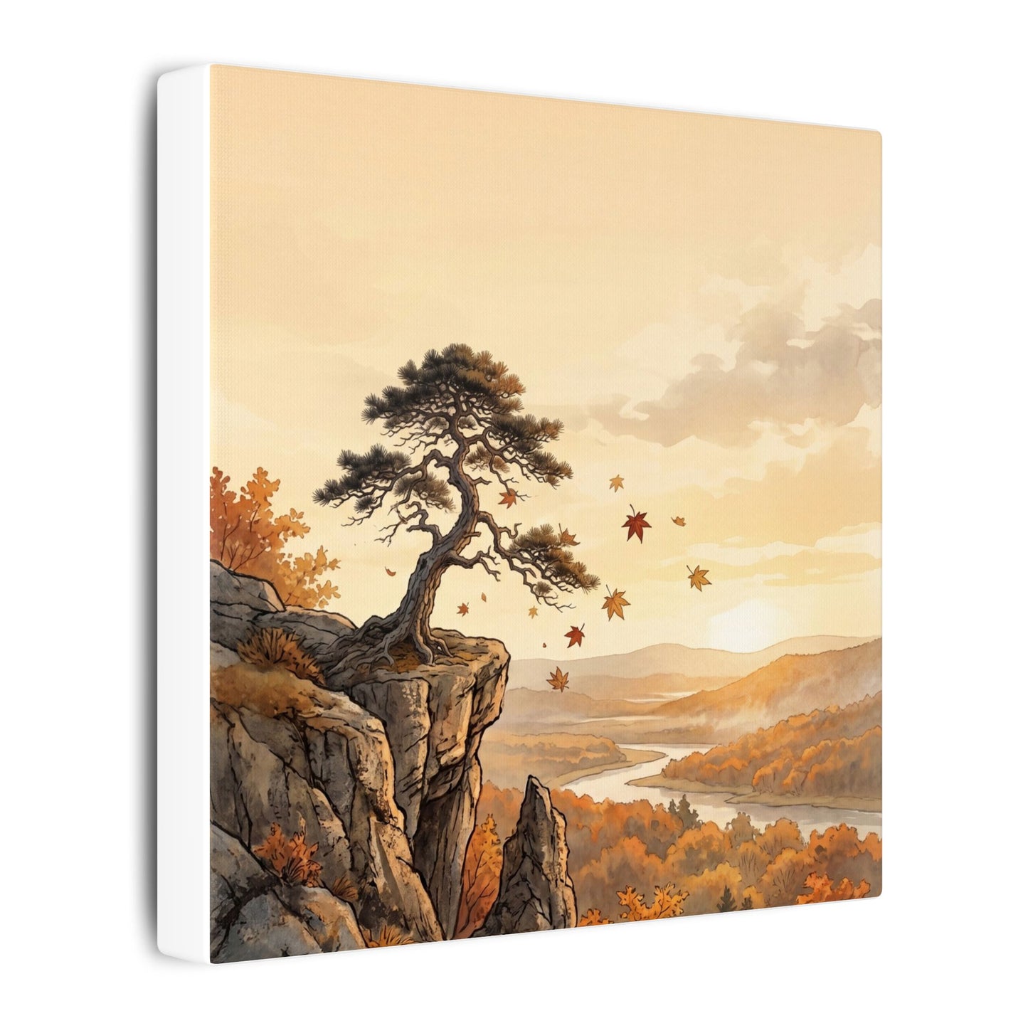 Pine Tree Autumn Canvas Art | Japandi Warm Design